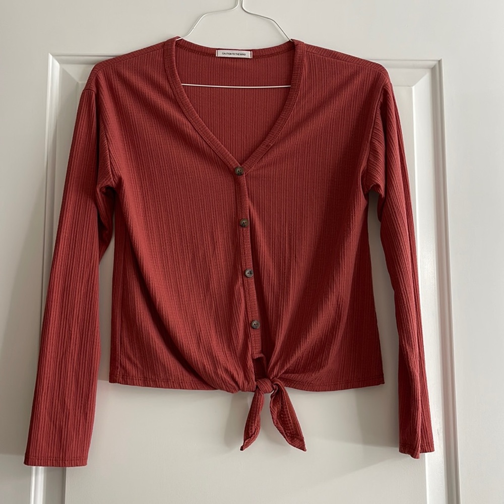 Caution to the Wind Tie-Front Long Sleeve Crop